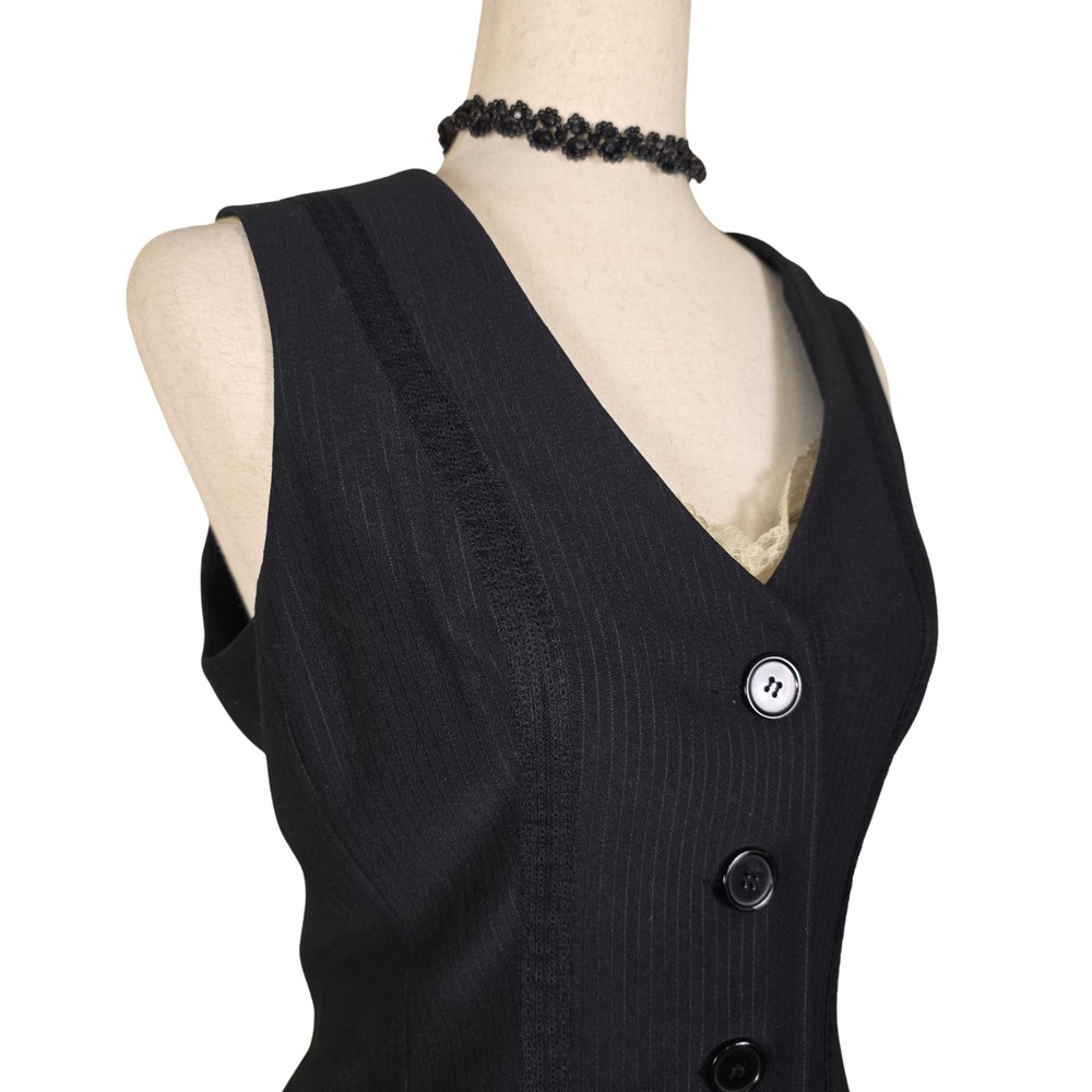 Vintage Express Pinstripe Vest Size M Black Lace Steampunk Whimsigoth Y2K Punk - Picture 7 of 9